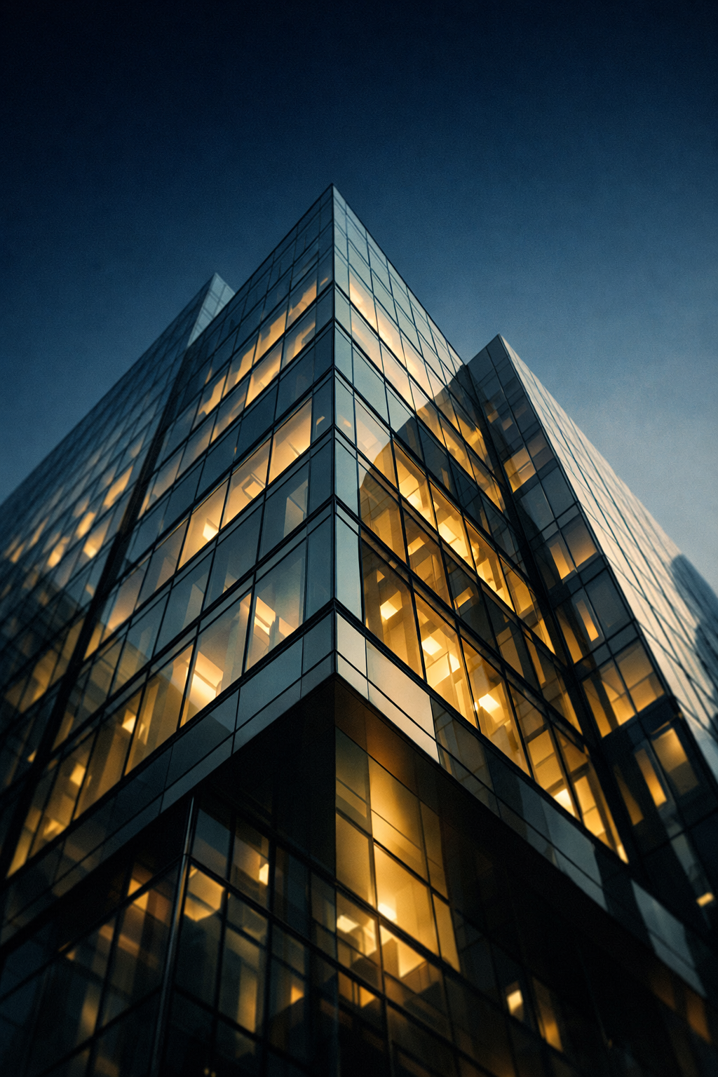 Modernes Glasgebäude bei Dämmerung — Architektur symbolisiert Klarheit und Fortschritt